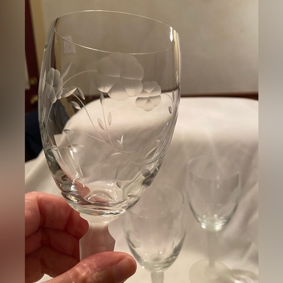 Vintage Floral Etched Glasses with Frosted Stems Set of 3 - Picture 10 of 12